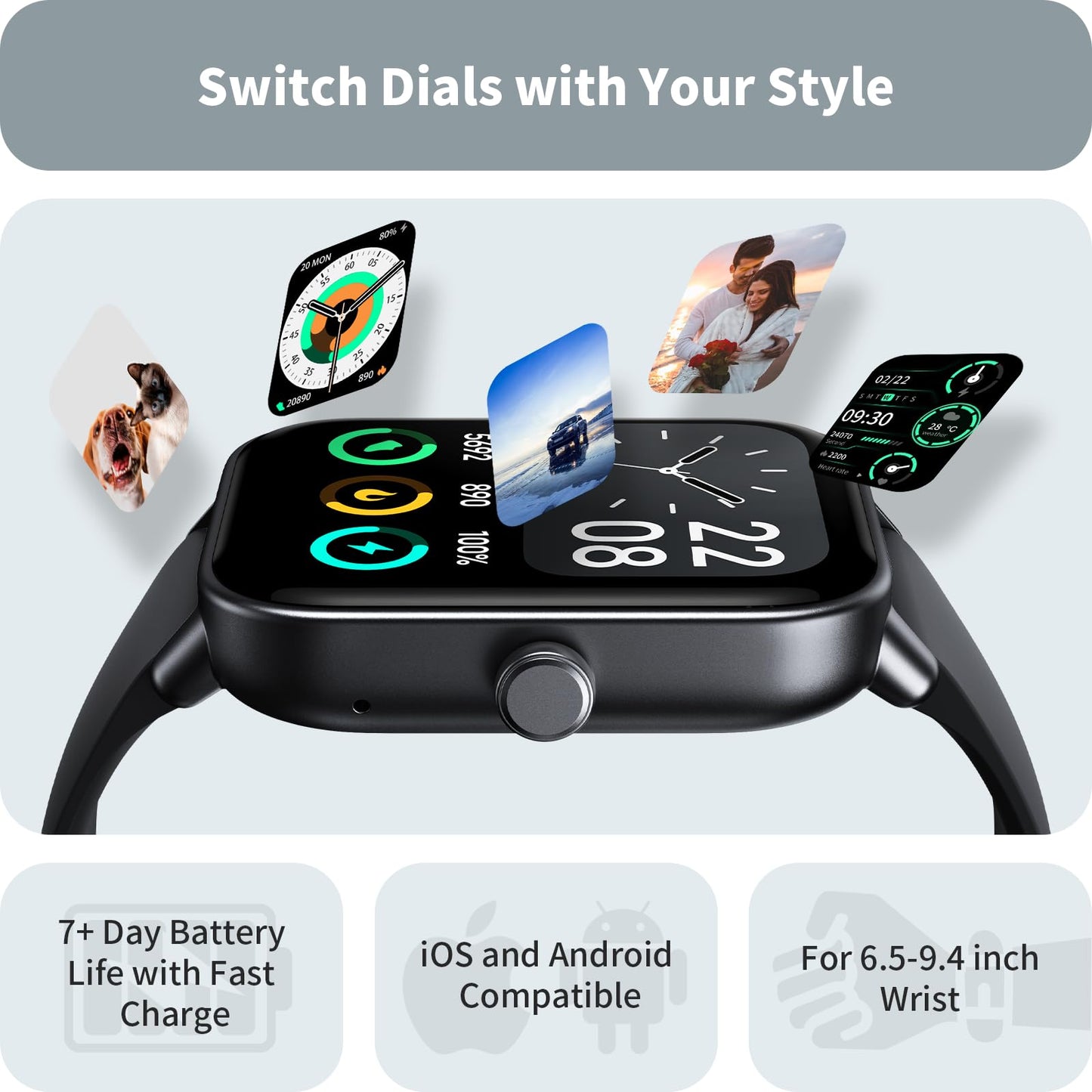 Smart Watches for Men Women, 1.8" Screen Activity Tracker, Heart Rate/Sleep/SpO2 Monitor, Make/Answer Calls, IP68 Waterproof Smartwatch for iPhone & Android, 101+ Sport Modes Fitness Reloj Inteligente