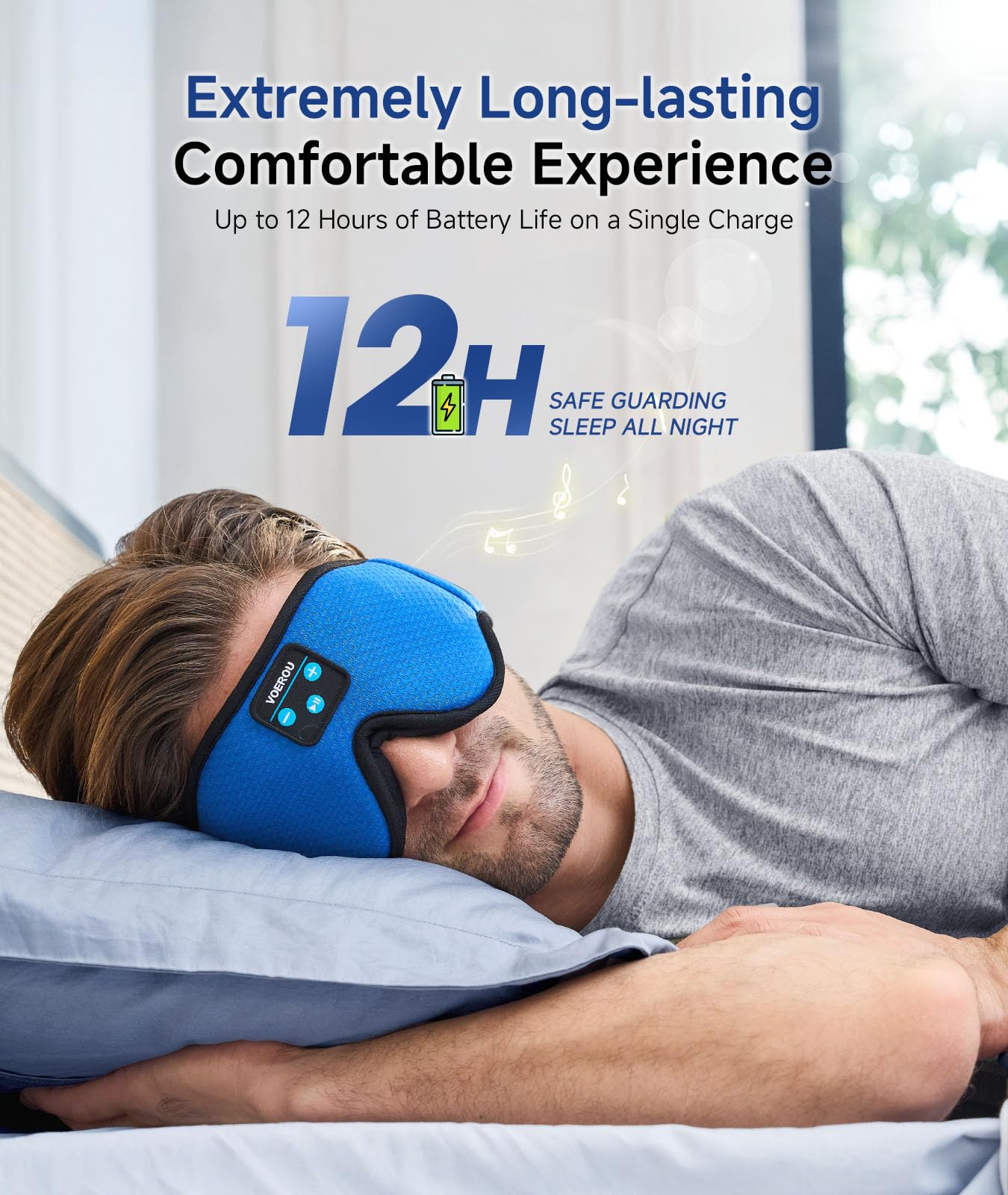 Voerou Sleep Mask Bluetooth 5.4 Headphones, Eye Masks for Sleeping with Ultra-Thin Stereo Speakers, Sleeping Mask Wireless Earbuds for Men Women Sleep, Cool Tech Gadgets for Teen Boys