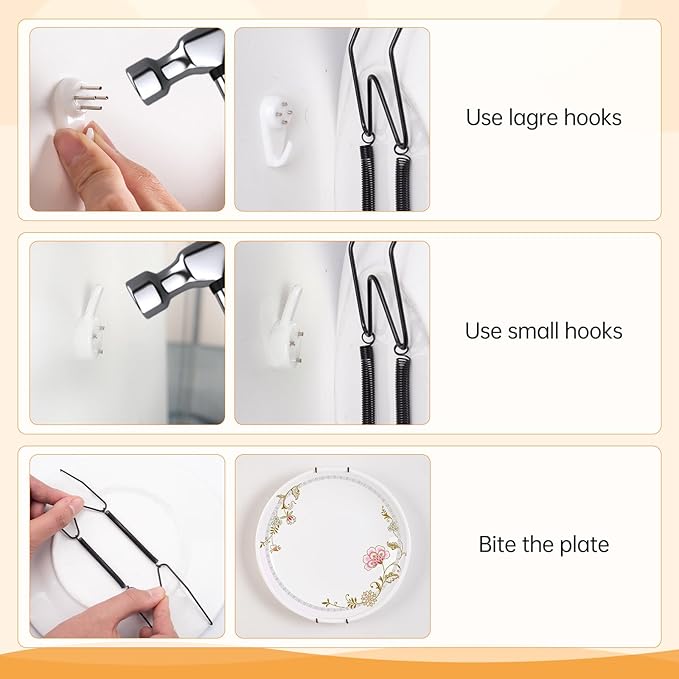 Bilillo 14 Pcs Plate Hangers for Wall - 4/6/8/10/12 Inch Invisible Plates Hanger, Stainless Steel Plate Holders with 14 Pieces Wall Hooks for 4 to 14 Inch Decorative Plates and Arts (Black)