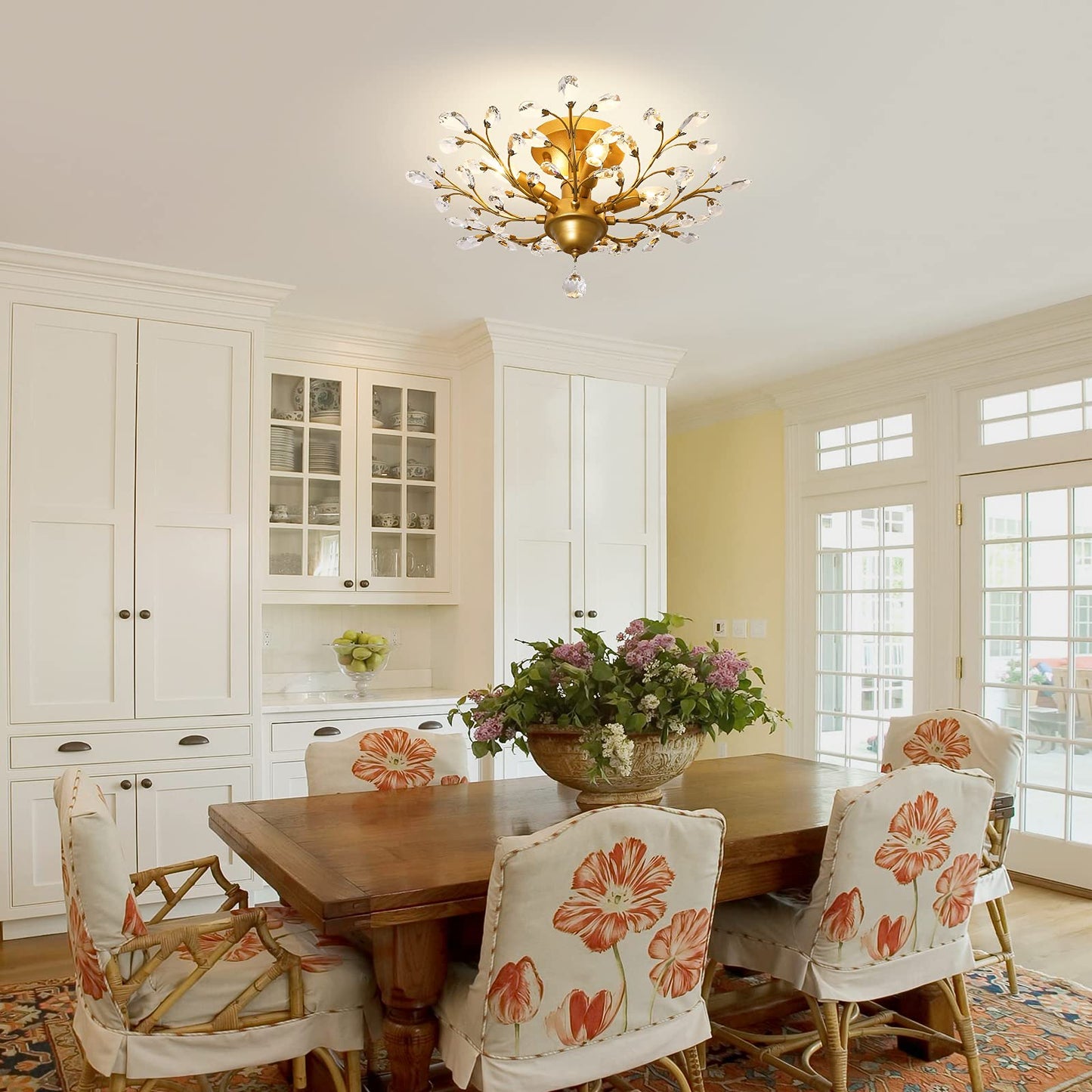 Ganeed Crystal Chandelier Pendant Light, 4-Light Vintage Ceiling Fixture, Gold Finish, Model GLM-XDD-4G