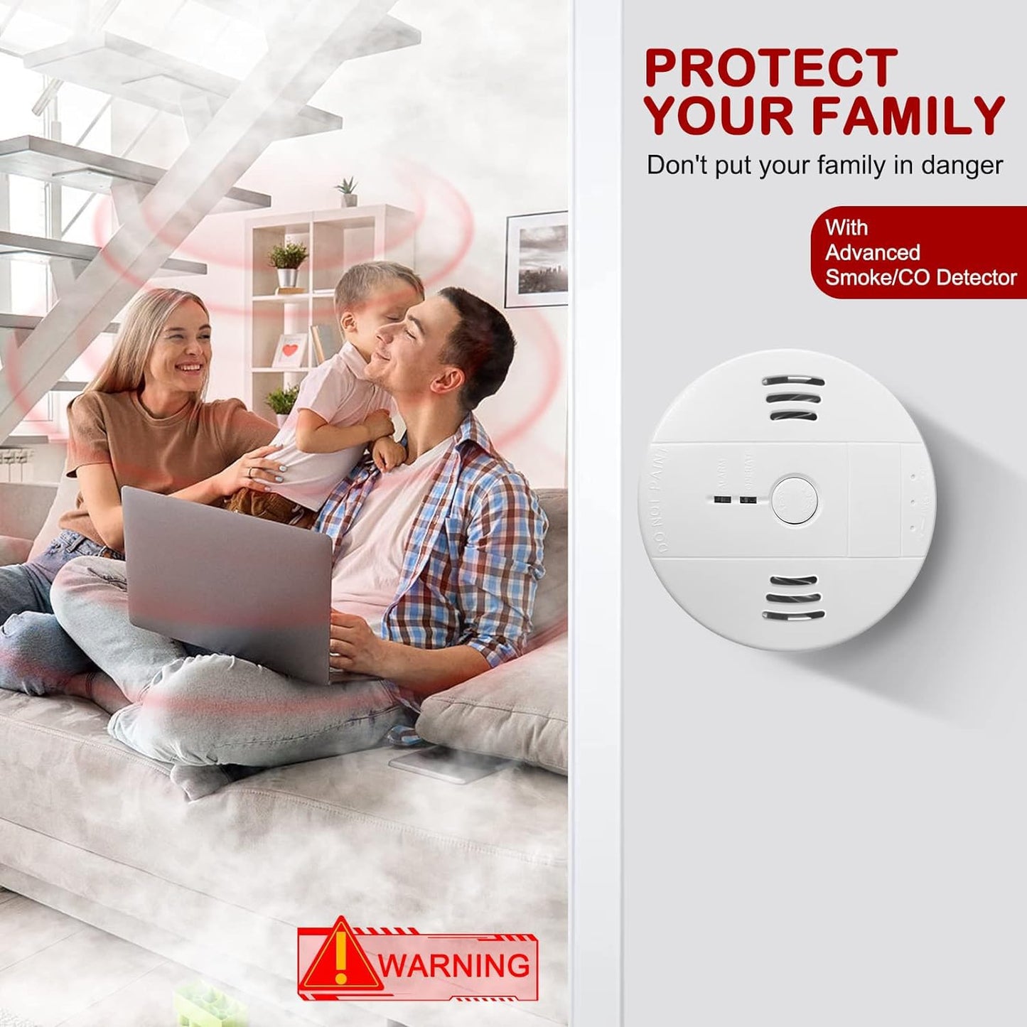 Combination Smoke and Carbon Monoxide Detector Alarm, Beeps Warning Smoke and CO Alarms for Basements Travel Home Office House Bedroom Living Room Car, Battery Operated,Comply with UL 217/2034, 1-Pack