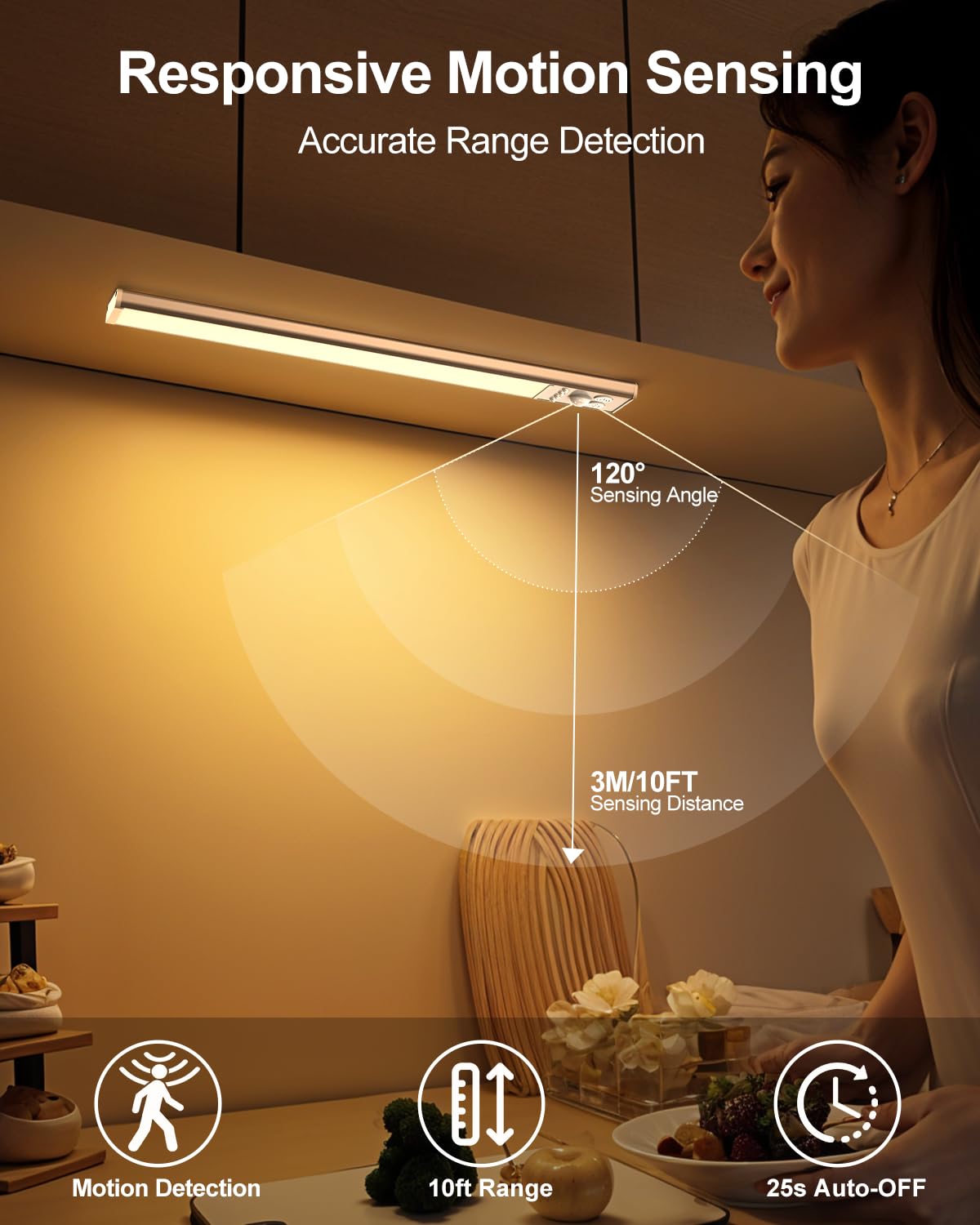 Under Cabinet Lighting  Led Motion Sensor Light Indoor With 3 Color Dimmable  2000Mah Battery Operated Closet Lights Rechargeable Lamp  Magnetic Under Counter Night Lights Used In Cabinet (12 Inches)