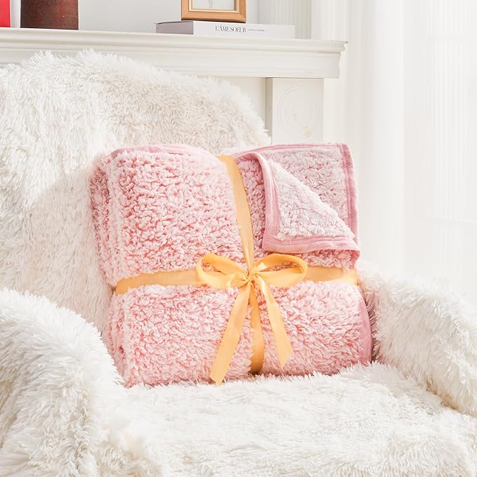 EMME Fuzzy Blanket Soft Fleece Throw Blankets for Women, Fluffy Sherpa Throws(Plush Pink,50"x60")