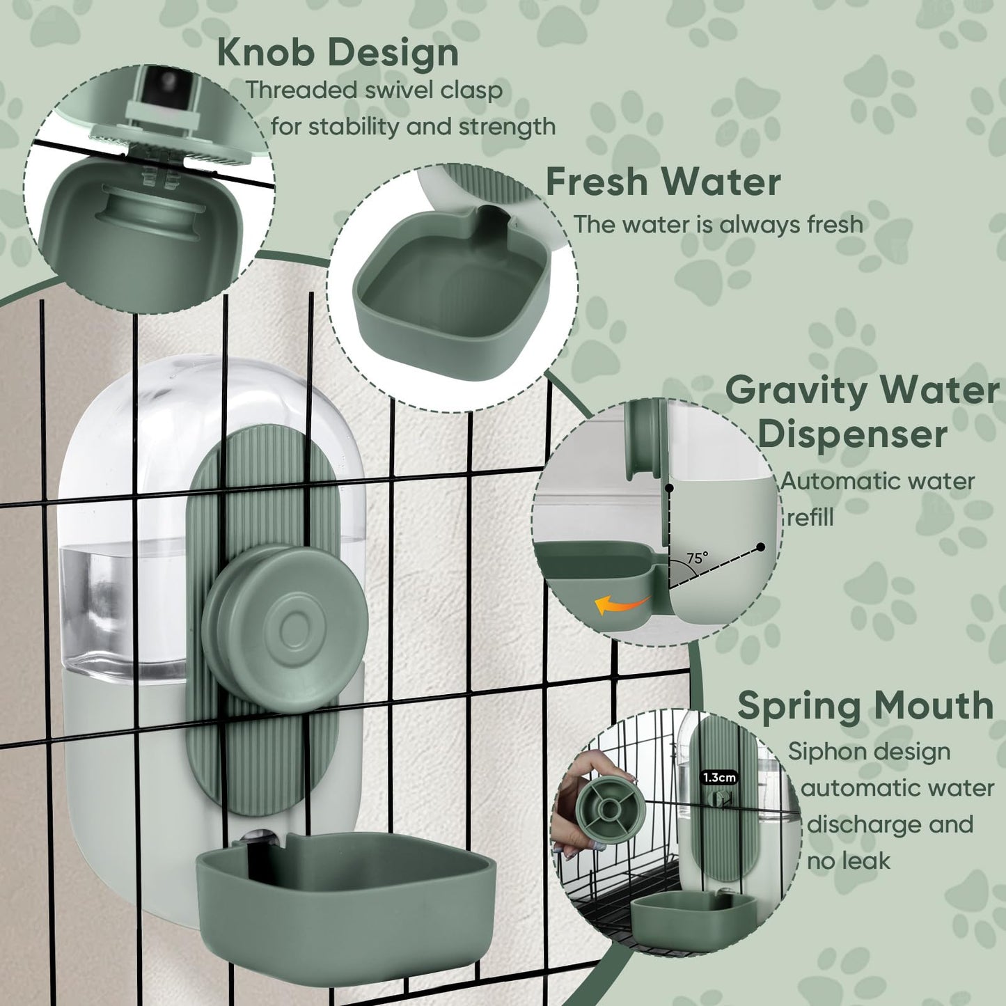 Lemtrflo 28oz Hanging Automatic Water Dispenser，Rabbit Water Bottle,Bunny Guinea Pig Ferret Water Bowl for Cage,Suitable for Small Animal Puppies(Cage Grid Spacing Over 1.2'') (Green)