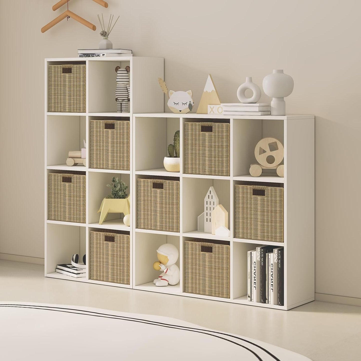Wood Cube Storage Organizer Closet Cabinet for Living Room Bedroom Study Shelf Bookcase Wooden Floor Standing Open Bookshelf for Kids Home Office Display Storage Cabinet (White, 8-Cube, 11.81in)