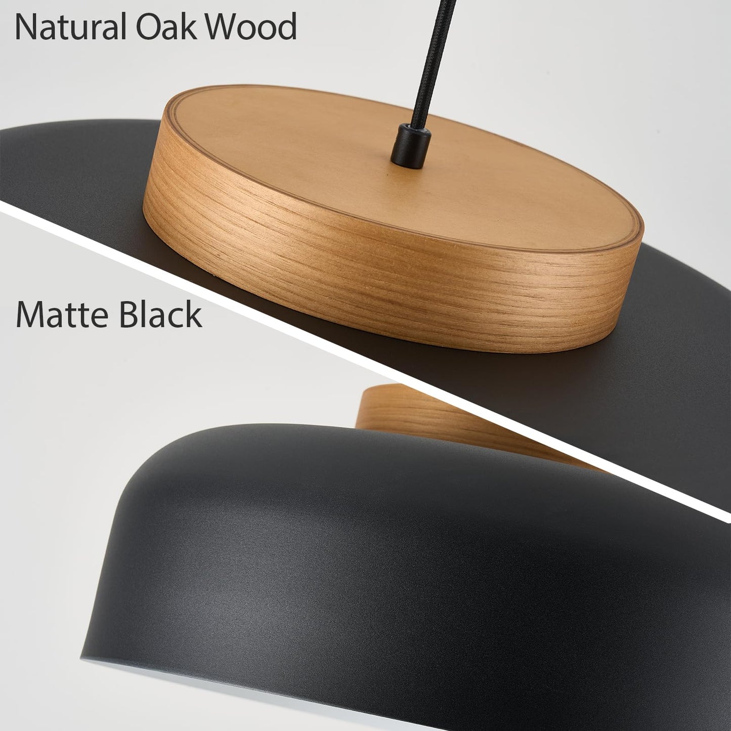 Modern Large Pendant Light Fixture  17.7 Inch Natural Wood Cap  Matte Black Finish  Simple Pendant Lighting For Kitchen Island  Dining Room  Table