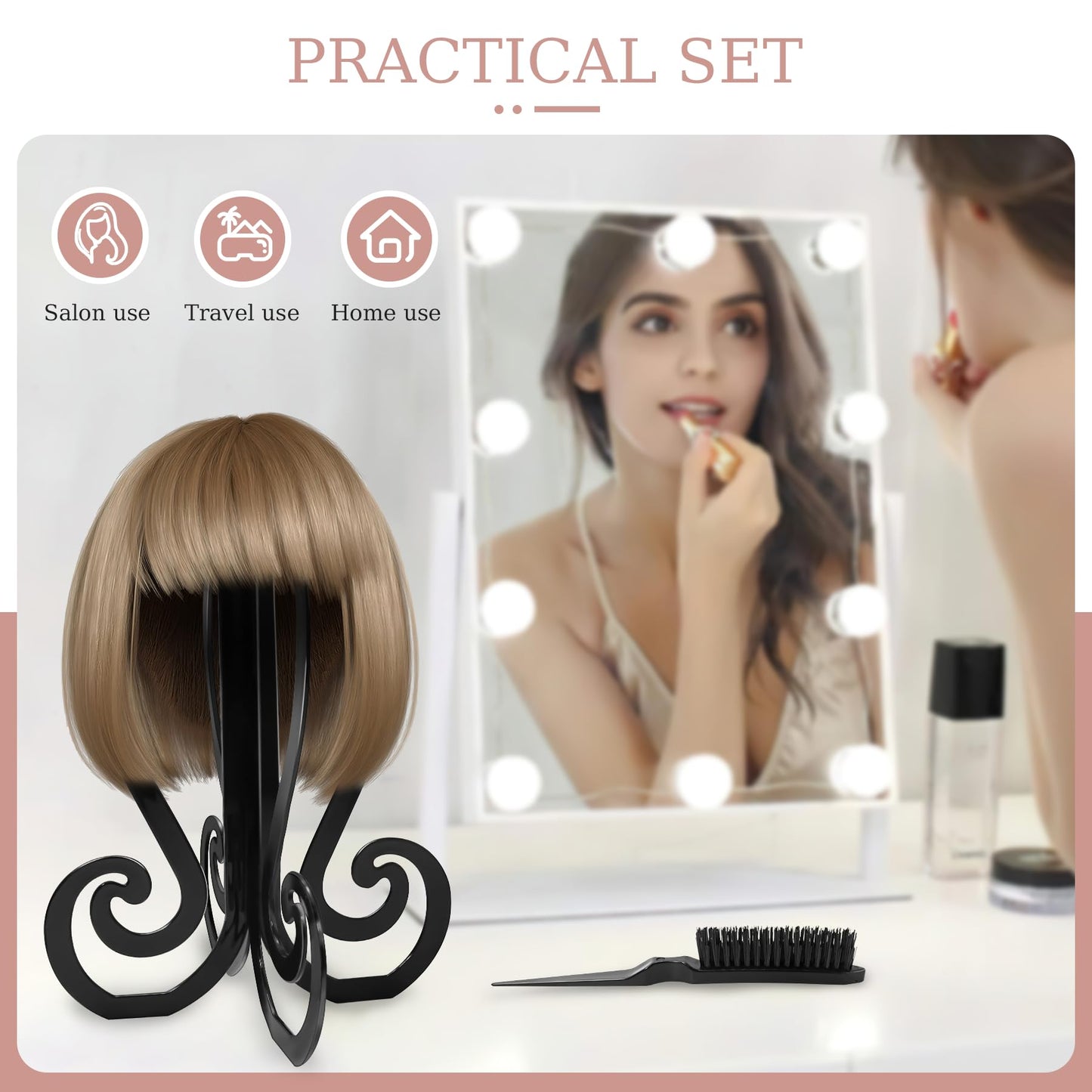 2 Pack Wig Head Stand Portable Collapsible Wig Holder With 4PCS Wig Brush Comb,Travel Wig Holder Comb Set for Women Multiple Wig