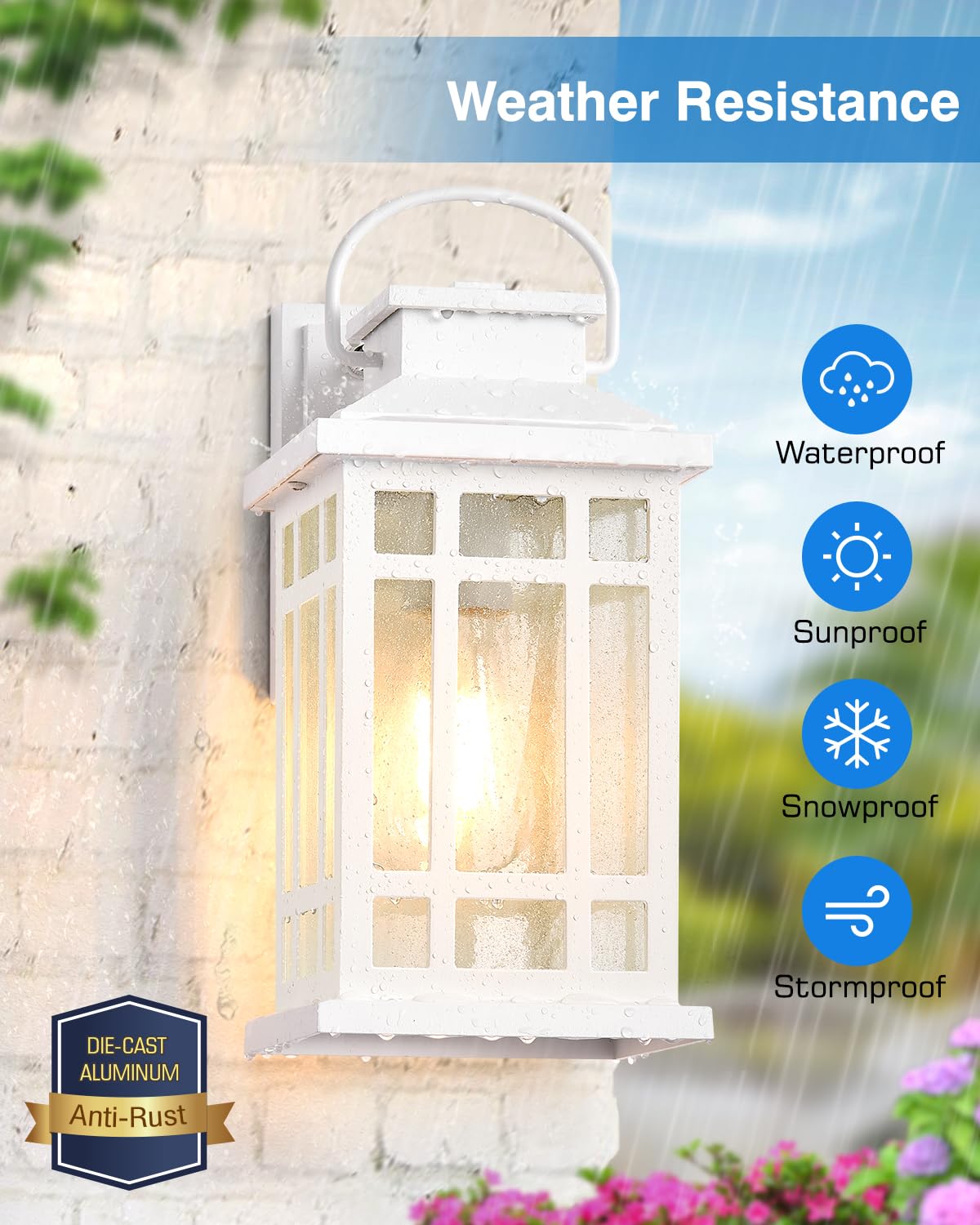 Opaxis White Dusk To Dawn Outdoor Lighting 2-Pack  Outside Wall Lights With Seed Glass  Outdoor Light For House  Garage  Garden  Entryway  Doorway  100% Aluminum Waterproof And Anti-Rust  E26 Socket
