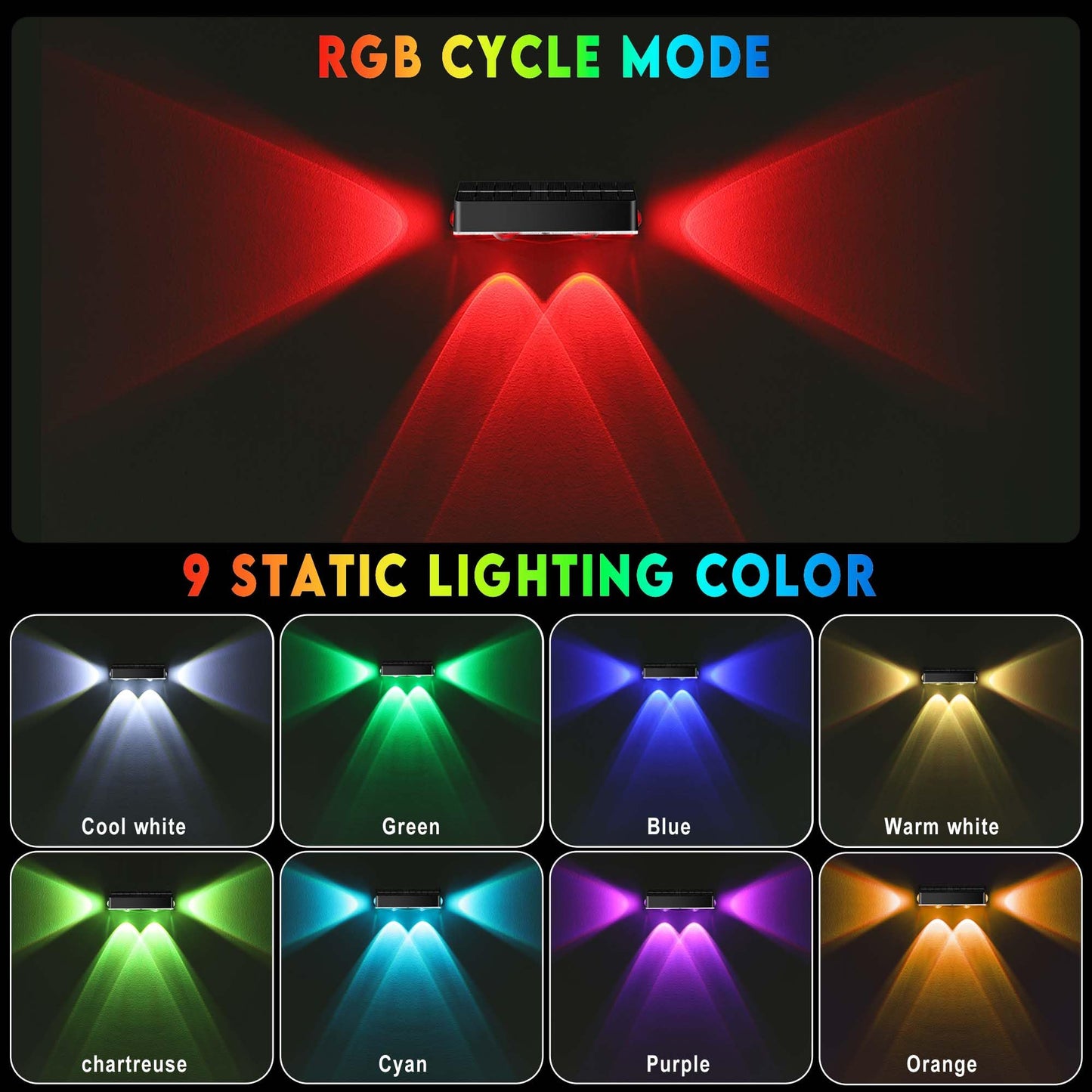 Nibuuecer Solar Fence Lights 9 Colors&11 Lighting Modes Fence Solar Light Outdoor Waterproof Ip65  3-Side Lighting Led Deck Lights For Outside Wall Backyard Step Patio Garden 4 Pack