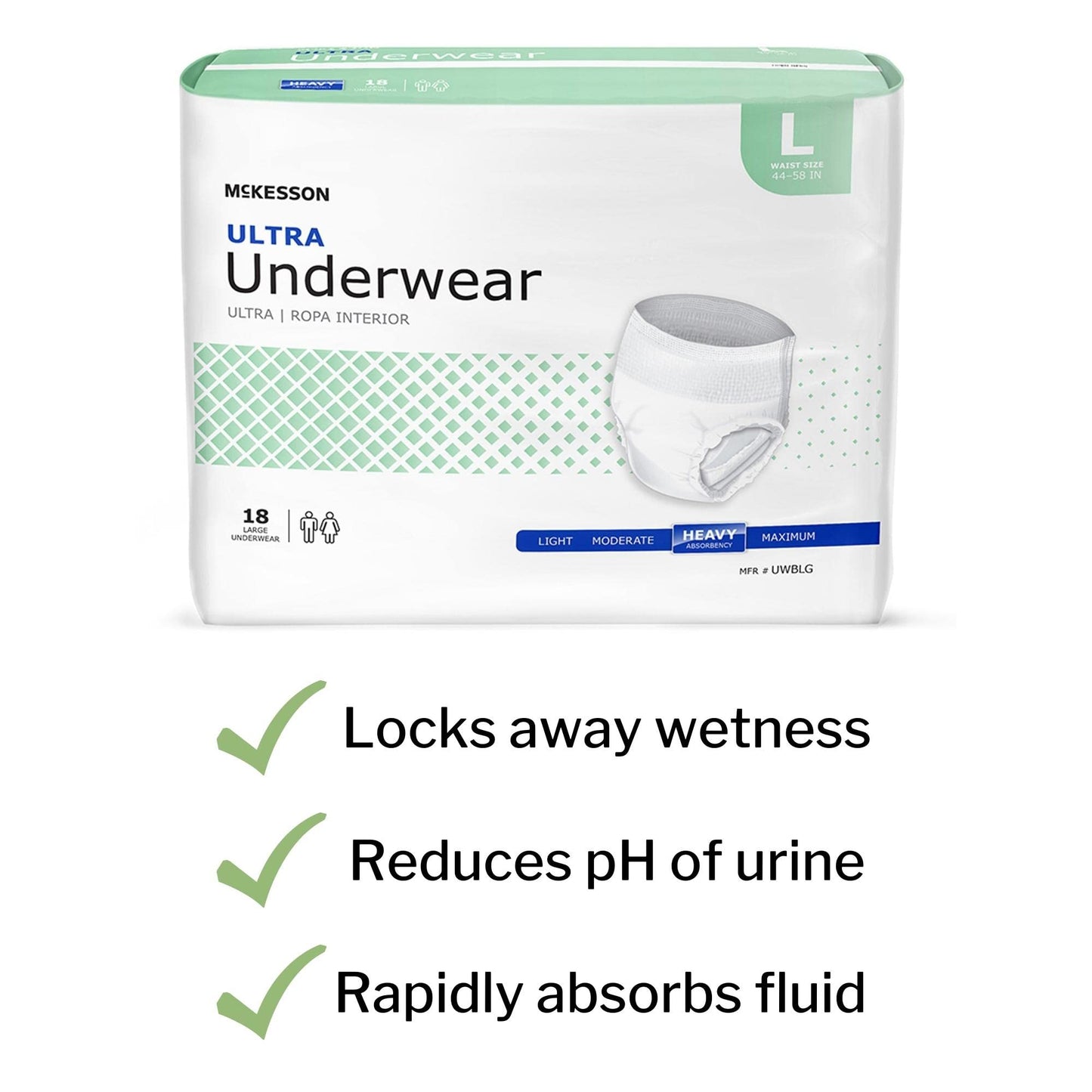McKesson Ultra Adult Incontinence Underwear, [72 Count], Heavy Absorbency, Large, 44-58 in. Unisex Bladder Leak Protection, Pull-On Style with Tear-Away Sides, Postpartum and Incontinence Support