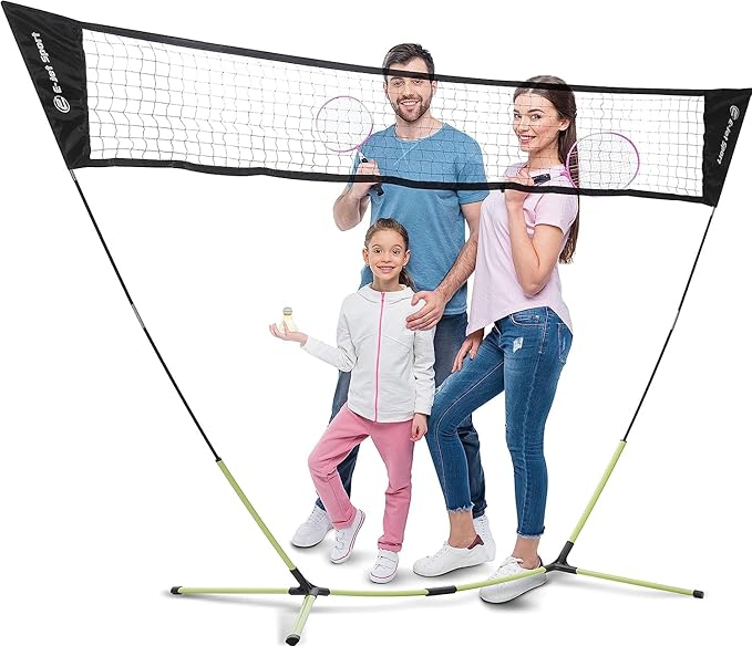 Badminton Net, Portable & Instant Setup (Tool Free Assembly) - Backyard Fun, Beach Park Picnic Outdoor Games, Green, 5.1 x...
