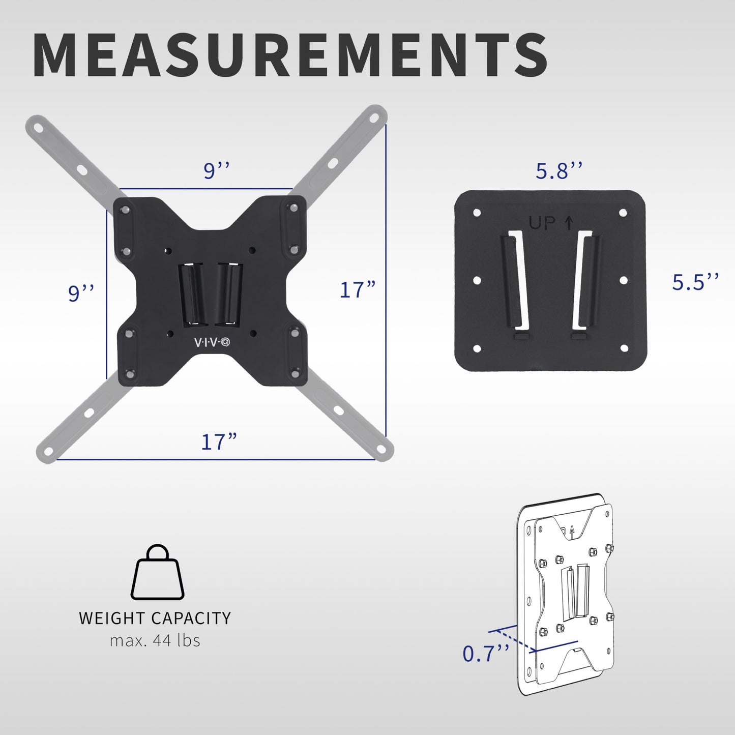 Vivo Rv Large Tv Mount, Max Vesa 400X400, Holds Up To 44 Lbs, Plastic Polymer Wall Plate For Camping, Food Truck, Movie Night, B