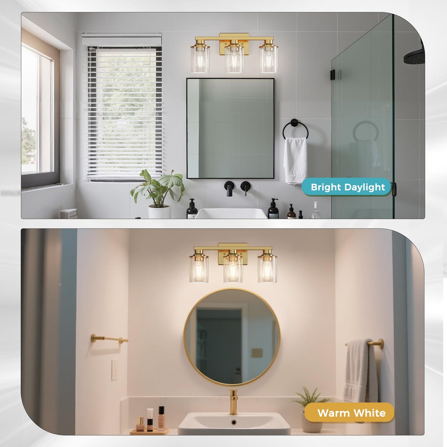 Doresshop 17 Inch Bathroom Light Fixtures  3-Light Copper Bathroom Lighting Fixtures Over Mirror With Clear Glass Shade  Vanity Lights For Living Room Bedroom