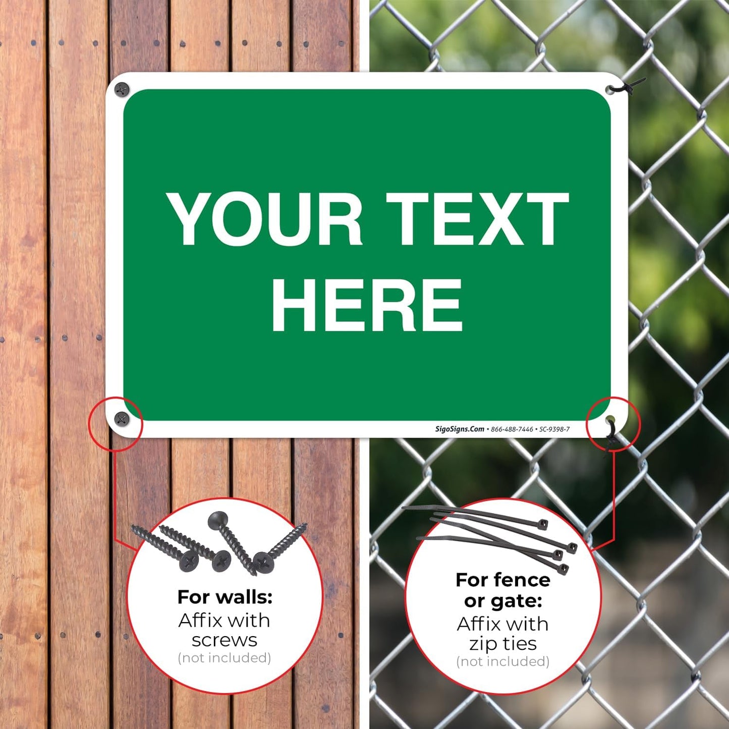 Personalized Custom Green Background Customize for Office, Business, Workplace, Home, Airbnb, Delivery Sign, 10x7 Inches, Rust Free .040 Aluminum, Fade Resistant, Made in USA by Sigo Signs