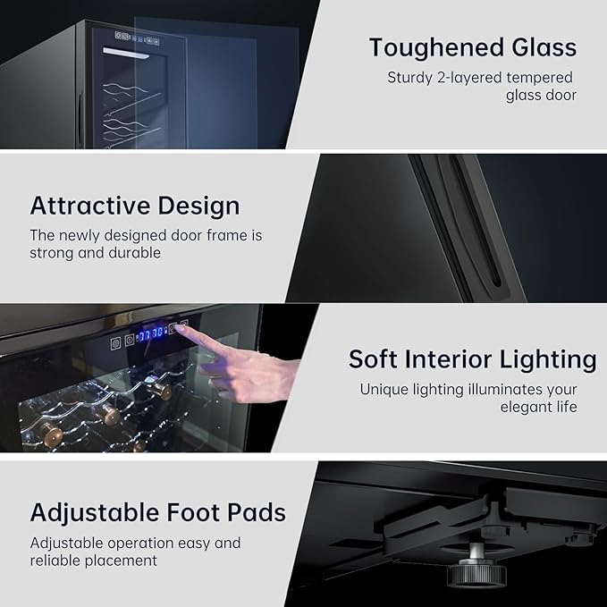 KingChii 24 Bottle Wine Cooler Refrigerator Dual Zone Wine Fridge - Intelligent Digital Control, Low Noise Professional Compressor, Freestanding for Home, Office, or Kitchen
