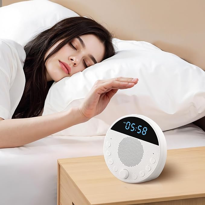 VEVOR Sound Machine, 18 Soothing Sleep Sounds and 7-Color Night Light, 5-in-1 White Noise Sound Machine with Dual Alarms, Auto-Off Timer and Memory Function, for Baby, Adults, Home, Office & Travel