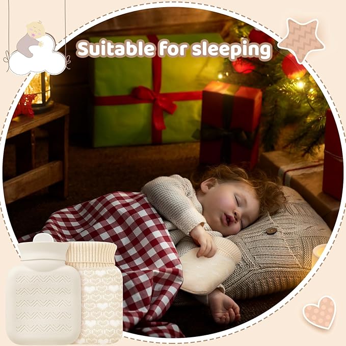 Amylove Mini Hot Water Bottle 320ml for Hot & Cold Compress with Cover Silicone Microwave Heating Small Water Bag for Travel Pain Relief Holiday Gifts(White)