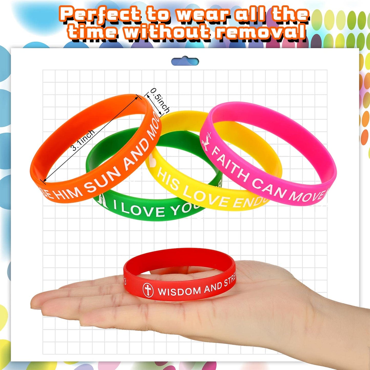 Minatee 60 Pcs Religious Silicone Bracelets Bulk Bible Verse Bracelet Motivational Christian Rubber Bracelets Jesus Wristbands I