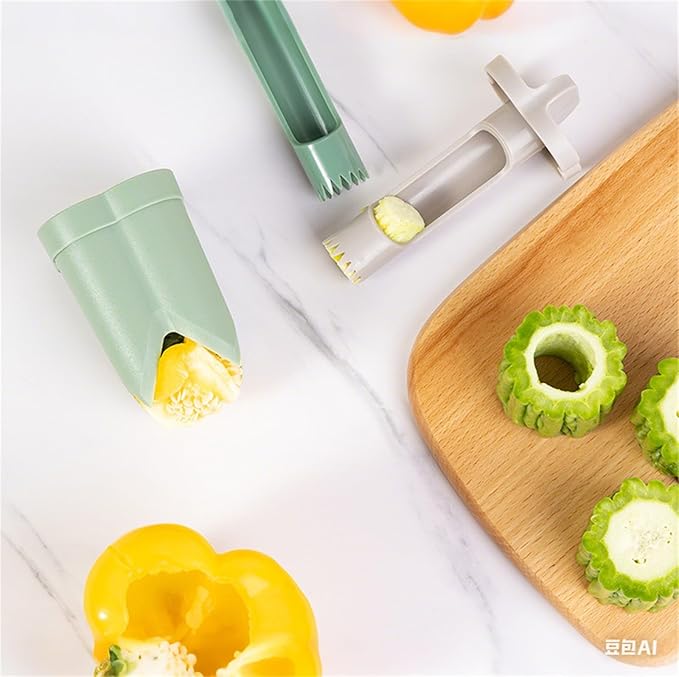 Pepper Corer, 2 in 1 Red Bell Pepper Seed Corer Remover Tool, Fruit & Vegetable Corers Quick Cave Tools for Jalapeno Cutter Deseeder, Off White