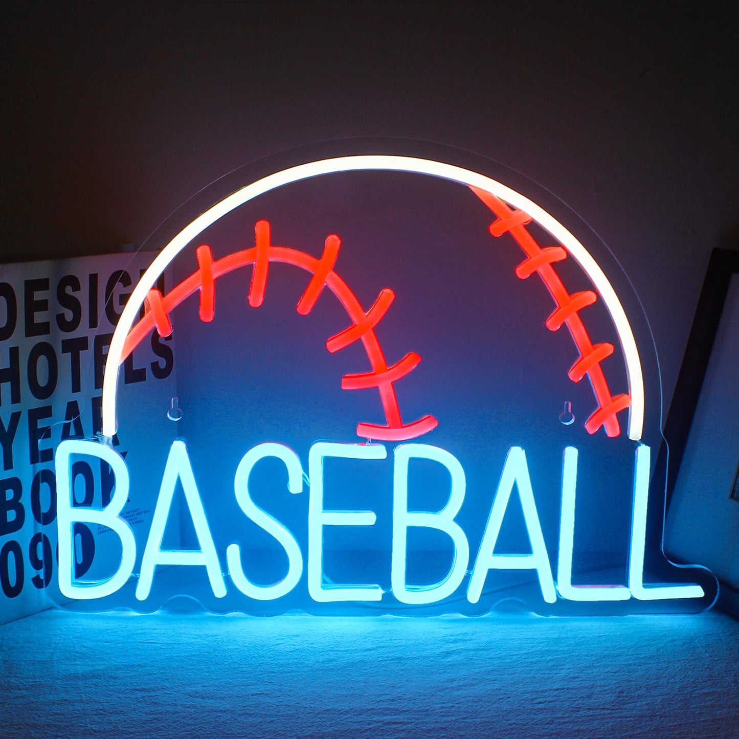 Wanxing Led Neon Baseball Sign - Blue Usb Powered Wall Decor Light For Kids, Living Room, And Shop - Stylish Red, White, And Blue Design