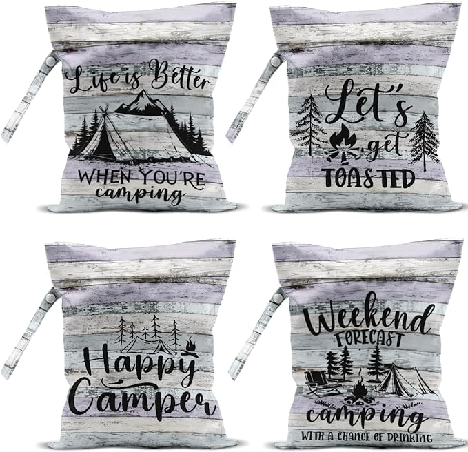 4 Pack Camping Wet Bag Waterproof Reusable Wet Dry Bag for Swimsuit Diaper Travel Beach Outdoor Toiletries Funny Novelty Gifts for Campers Camping Accessories for Rv Camper Women Birthday Christmas