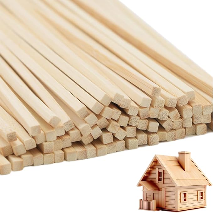 1/4 x 12 Inch 25 PCS Square Dowel Rods Wood Sticks Wooden Dowel Rods - Unfinished Bamboo Sticks - for Crafts,Home Decor, Model Making and DIYers
