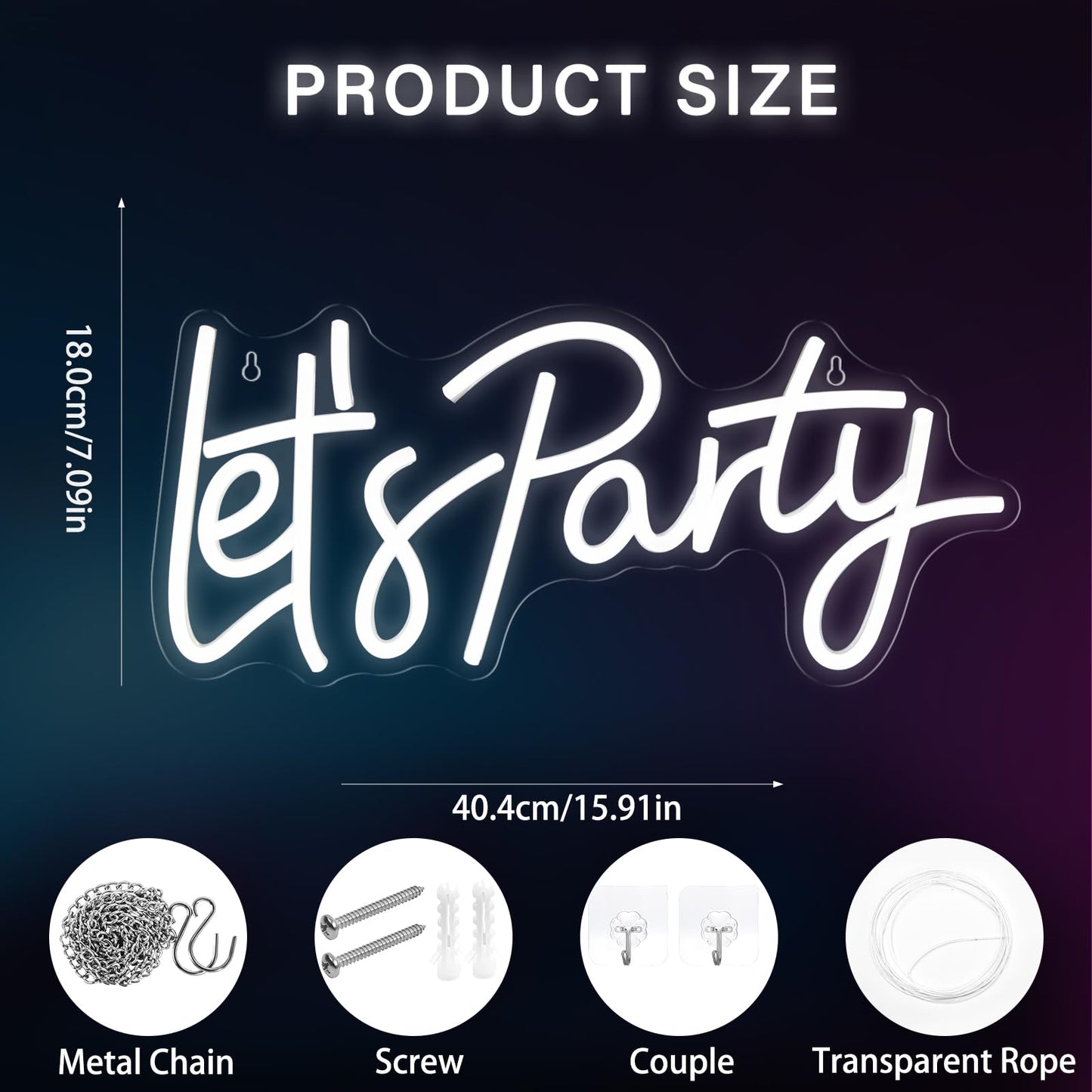 Let's Party Neon Sign for Wall Decor, LED Dimmable Let's Party Neon Light Up Sign Art Decorative Lights for Birthday, Wedding, Bachelorette, Engagement Party Decorations 15.91x7.09Inch White