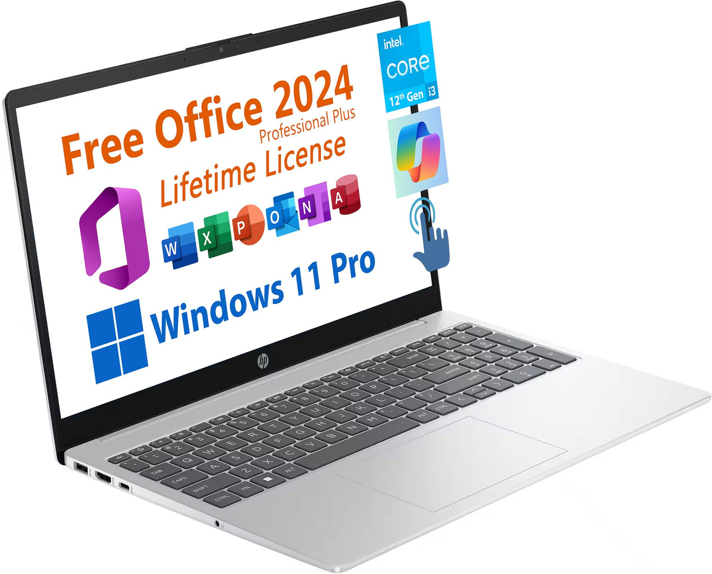 Hp 15.6 Business Student Laptop, Free Microsoft Office 2024 Lifetime License, Copilot Ai Chat, Hd Touchscreen, Intel 6-Core I3-1