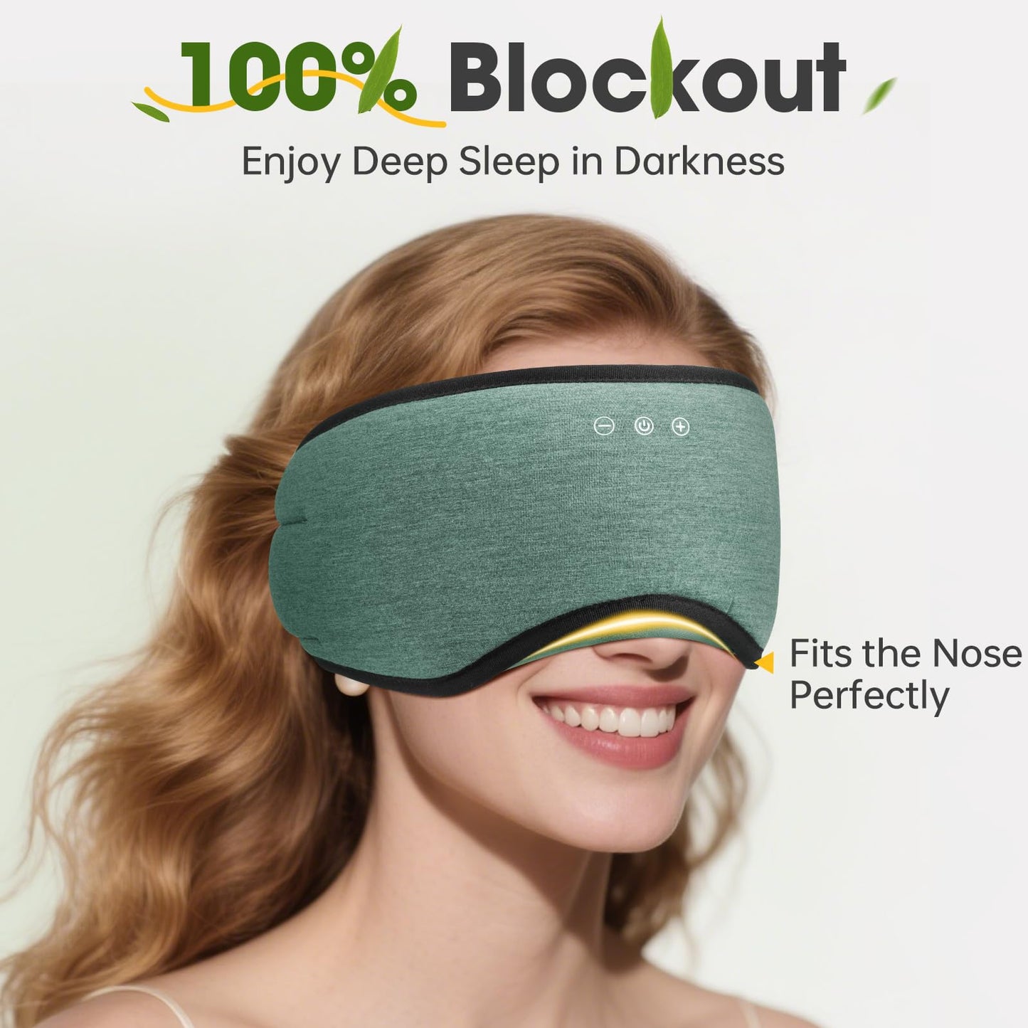 ZHENYEMEI Sleep Headphones with Bluetooth 5.4 Sleep Mask, Bamboo Cotton Music Wireless Bluetooth Eye Mask for Sleeping, Earphones HD Speaker Microphone for Travel, Gifts for Men Women, Green