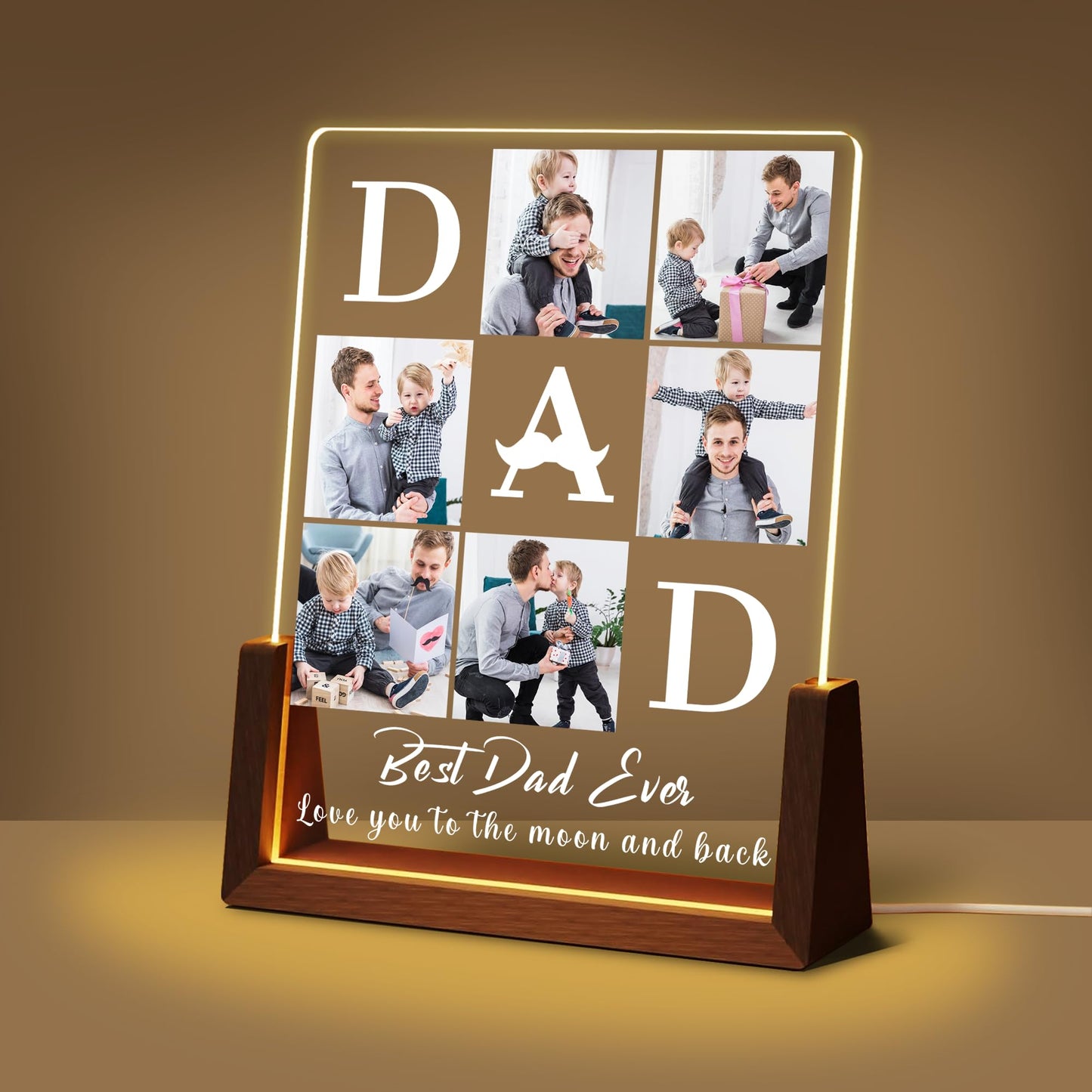 Personalized Fathers Day Birthday Christmas Gifts From Daughter Son Kids Wife  Custom Acrylic Picture Frame Night Light With Photo Text  Customized Best Dad Ever Gifts For Dad Papa Husband Men