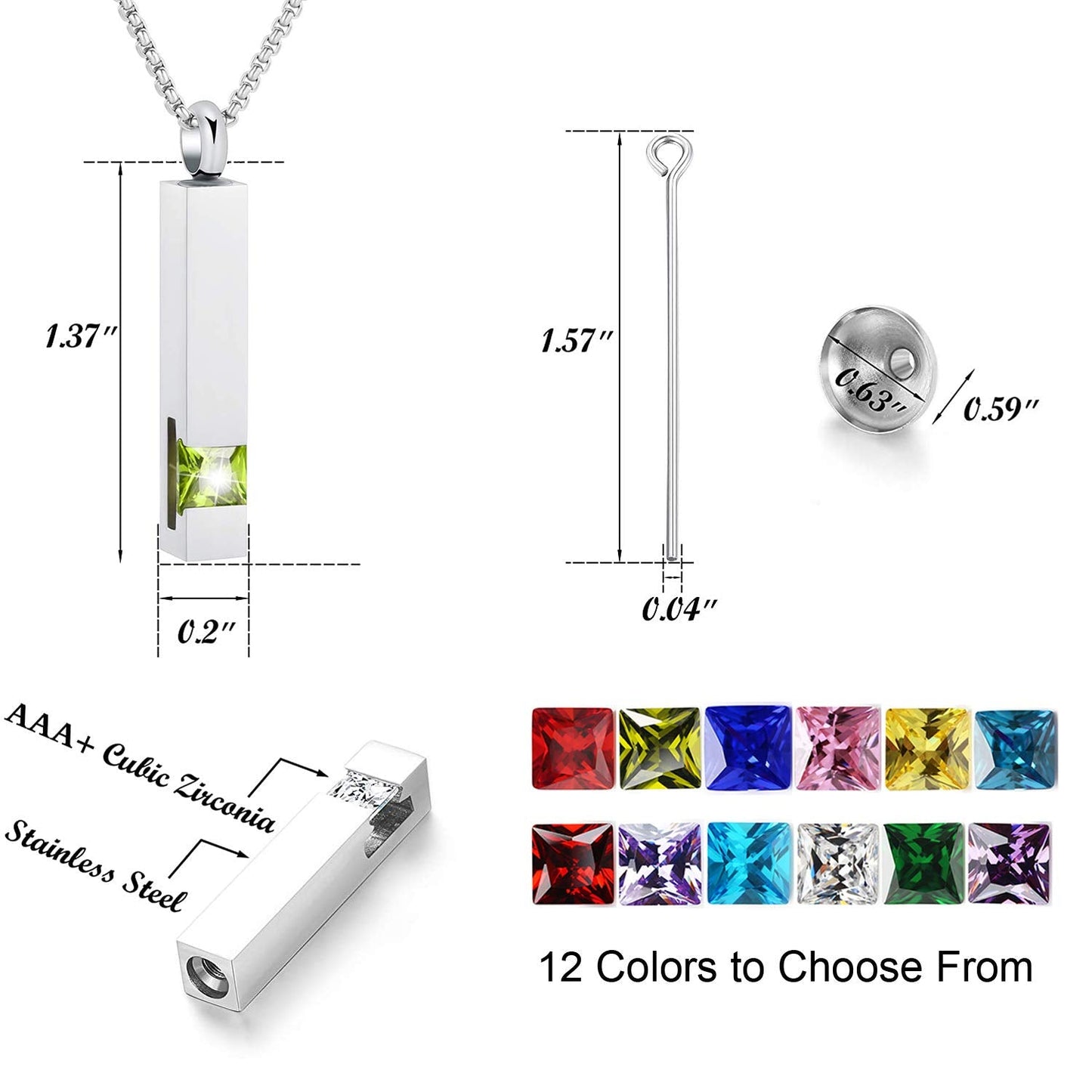 YOUFENG Urn Necklaces for Ashes Birthstone Cube Urns for Human Ashes Memorial Cremation Urn Locket Keepsake Ashes Jewelry (Silve
