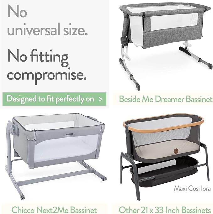 Bassinet Fitted Sheet for Baby Beside Dreamer Bedside Sleeper and Chicco Next2Me – Fits Perfectly on 20 x 33 Mattress – Snuggly Soft Jersey Cotton – Light Grey
