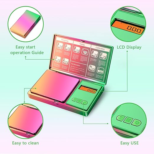 Digital Pocket Scale 300g/0.01g(10.58 oz x 0.001 oz),Rainbow Mini Scale for Food Ounces and Grams,Iridescent Plating Small Jewelry Gram Scale, Tare for Jewelry, Medicine, Coffee,Herbs,Coins