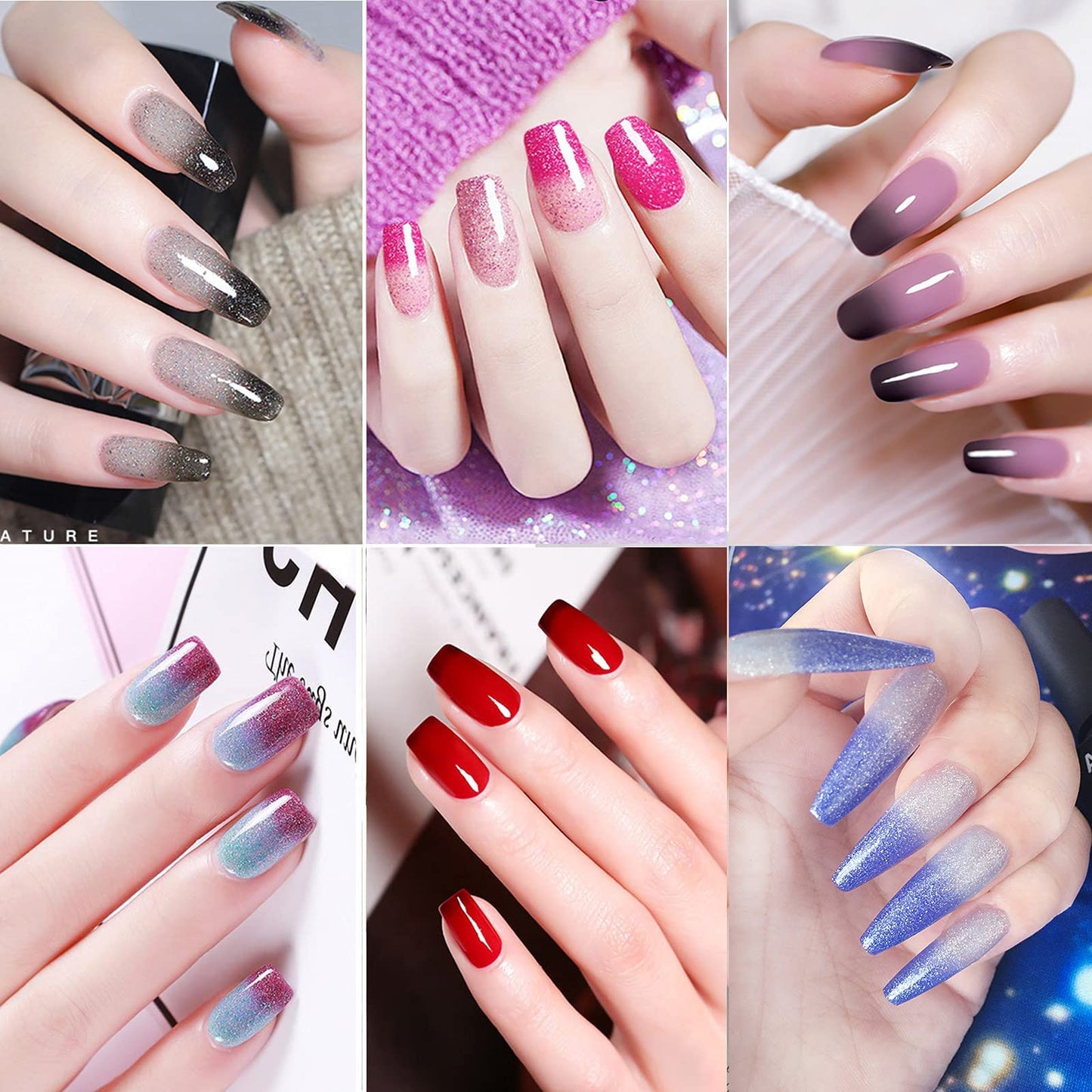 Omainy Gel Nail Polish Set -Color Changing Gel Nail Polish Set Red Grey Black Purple Blue Pink Red Lavender Blue Color Changing