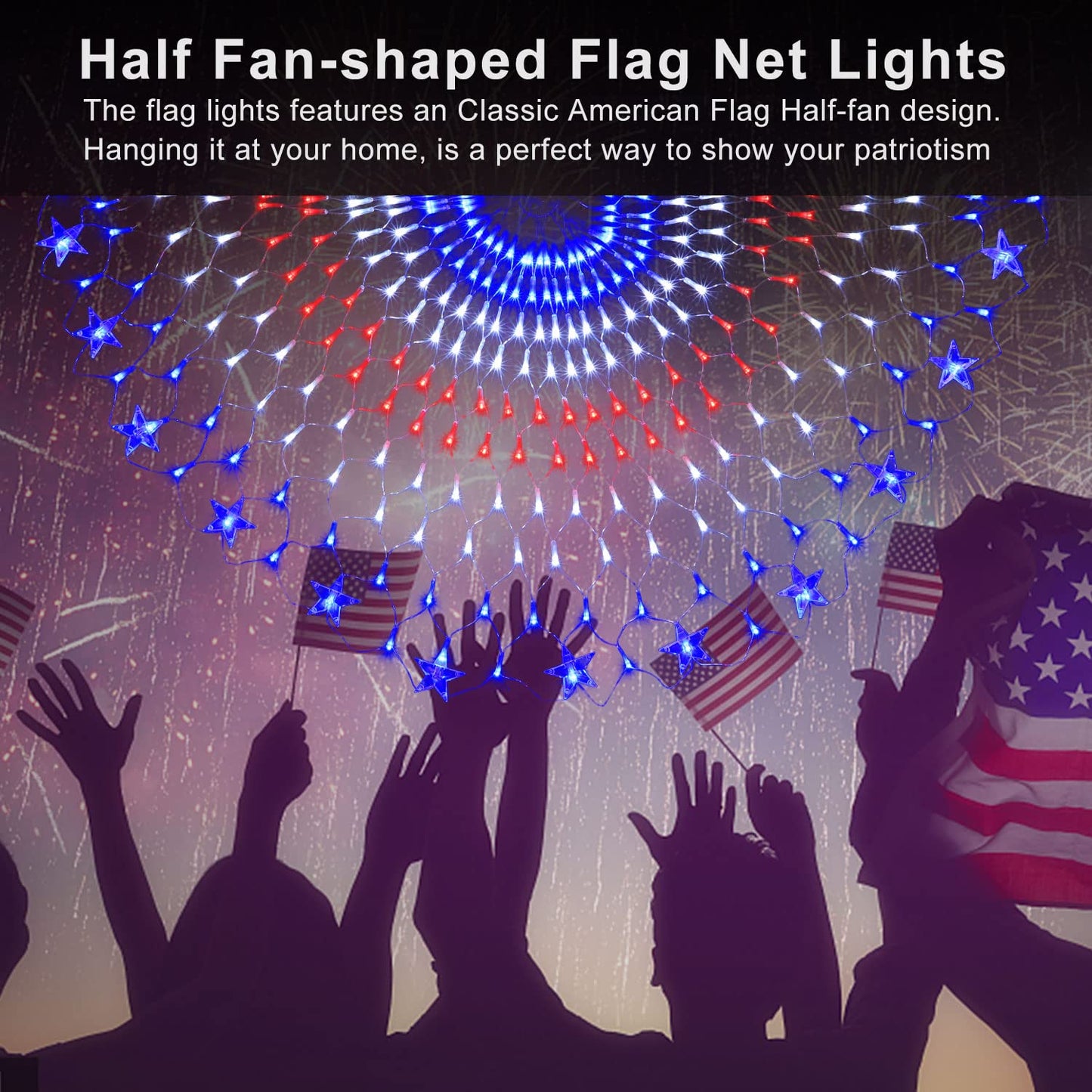 Puhong July 4Th American Flag Lights 250 Led Usa Half Fan Flag String Lights Outdoor Waterproof Patriotic Ornaments For 4Th Of July  Patriot Day  Independence Day