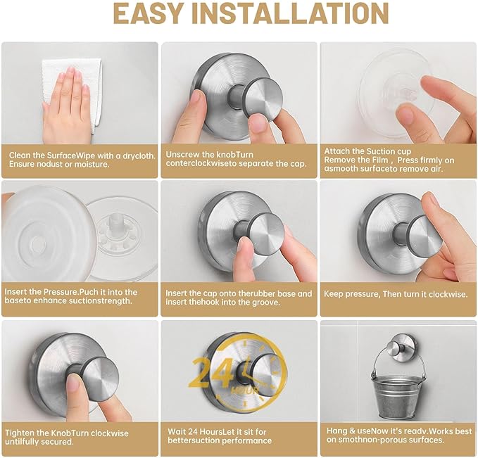 4Pcs Suction Cup Hooks, Wreath Hangers for Front Door, Strong Hold No Drill Hangers for Bathroom, Kitchen, Glass, Tile, Perfect for Wreaths (Silver)