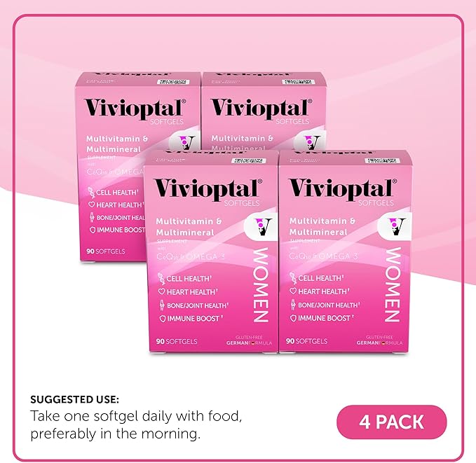 Vivioptal Women, 90 Capsules (1 Year Supply), CoQ10 & Omega-3, Multivitamin & Multimineral, Gluten Free, German Formula