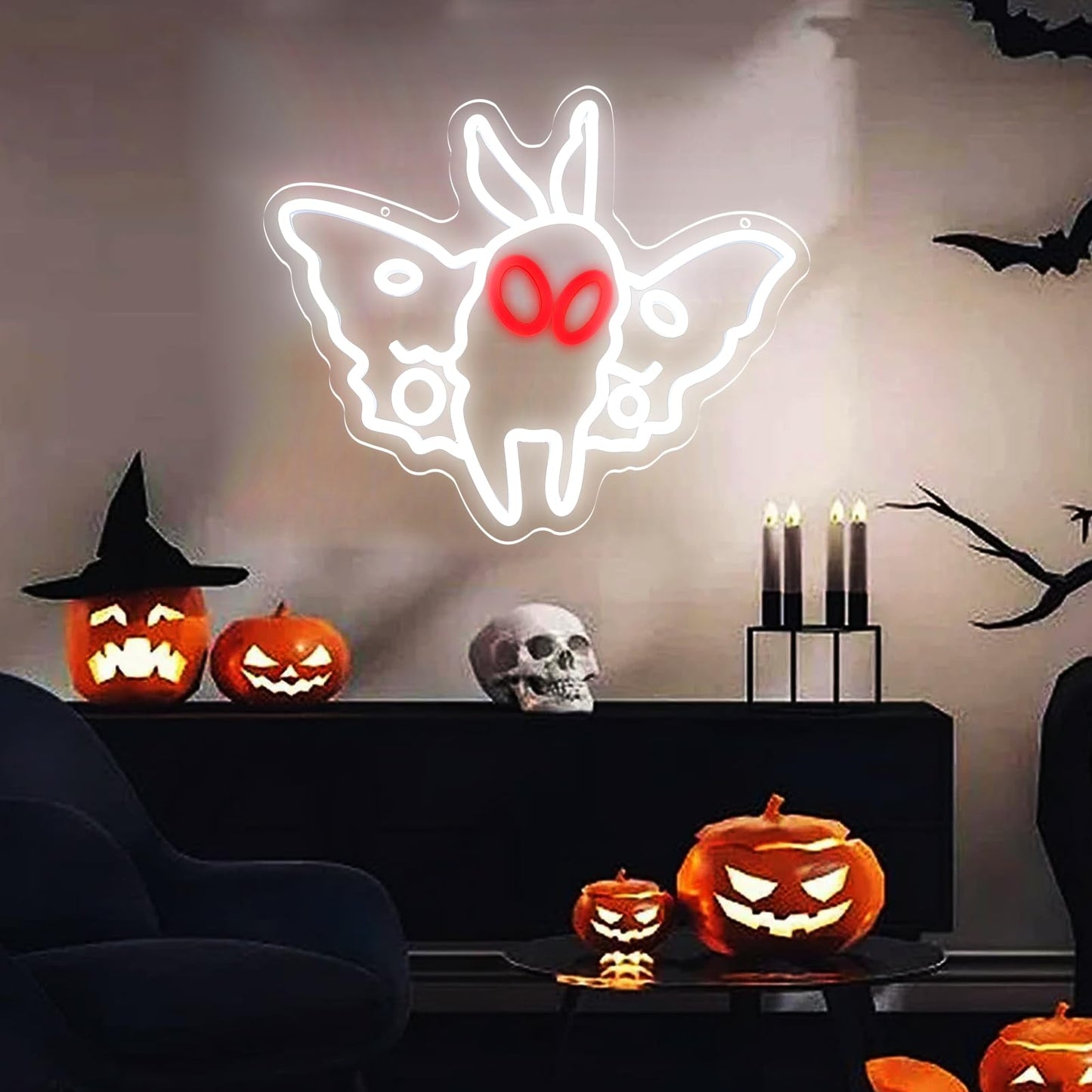 Fuendkf Mothman Neon Signs For Wall Decor  Dimmable Led Neon Light For Bedroom Party Birthday Gifts Usb Power Neon Lights For Man Cave Decoration