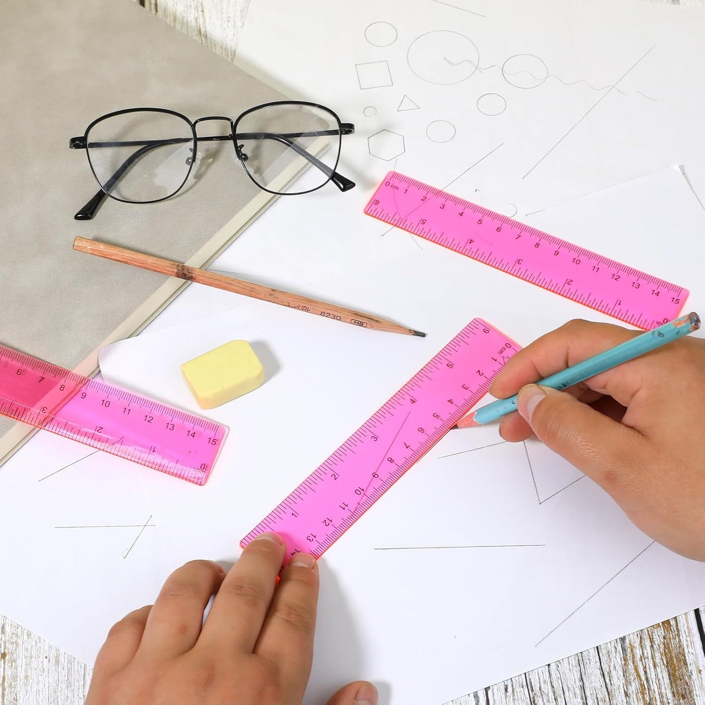 Ruler 6 Inch, 3 Pack Ruler Set Plastic Straight Ruler Transparent Measuring Tool Acrylic Clear Ruler for School Office Student（Red）