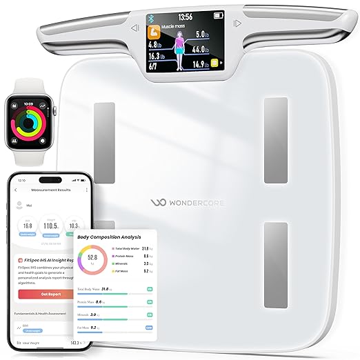 Wonder Core FitSpec - Smart Scale with AI Analysis, 55 Metrics Body Composition for Body Fat, BMI, Muscle Mass, 8 Electrod...