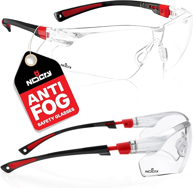 NoCry Clear Safety Glasses for Men and Women with Anti-Fog and Scratch Resistant Wrap Around Lenses, Adjustable Temples an...