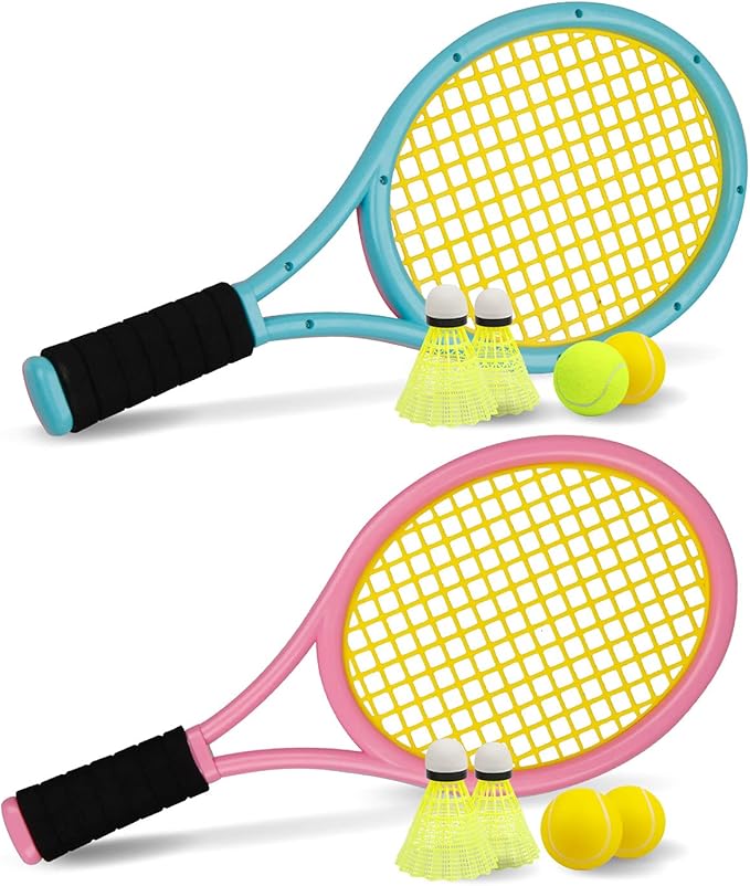 Crefotu Tennis Racket Set for Children,17 Inch Racquet with 1 Tennis Balls,4 Badminton Shuttlecocks and 3 Soft Balls for T...