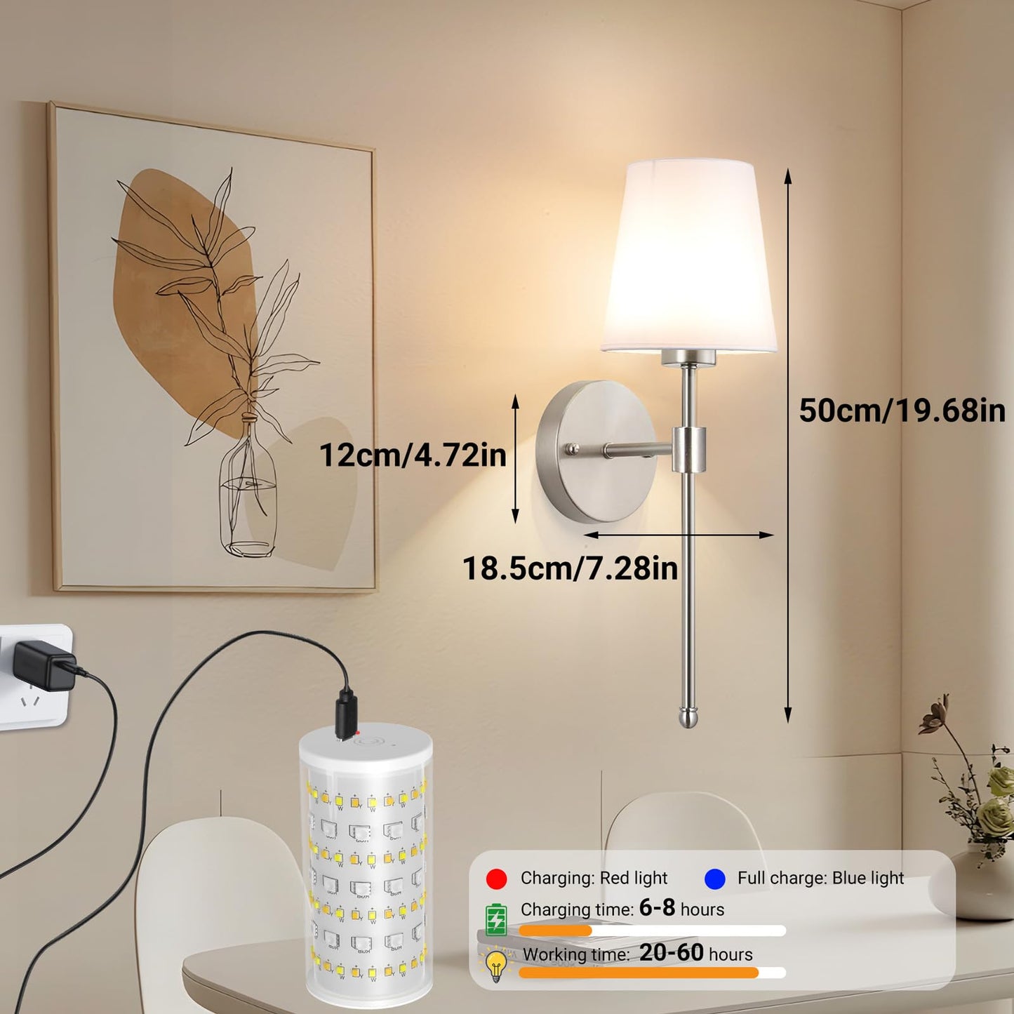 Battery Operated Wall Sconces Set Of 2  Wireless Battery Wall Light With 10000Mah Rgb Rechargeable Magnetic Bulb  Rechargeable Wall Sconce With Remote Control For Bedroom  No Electrician Required