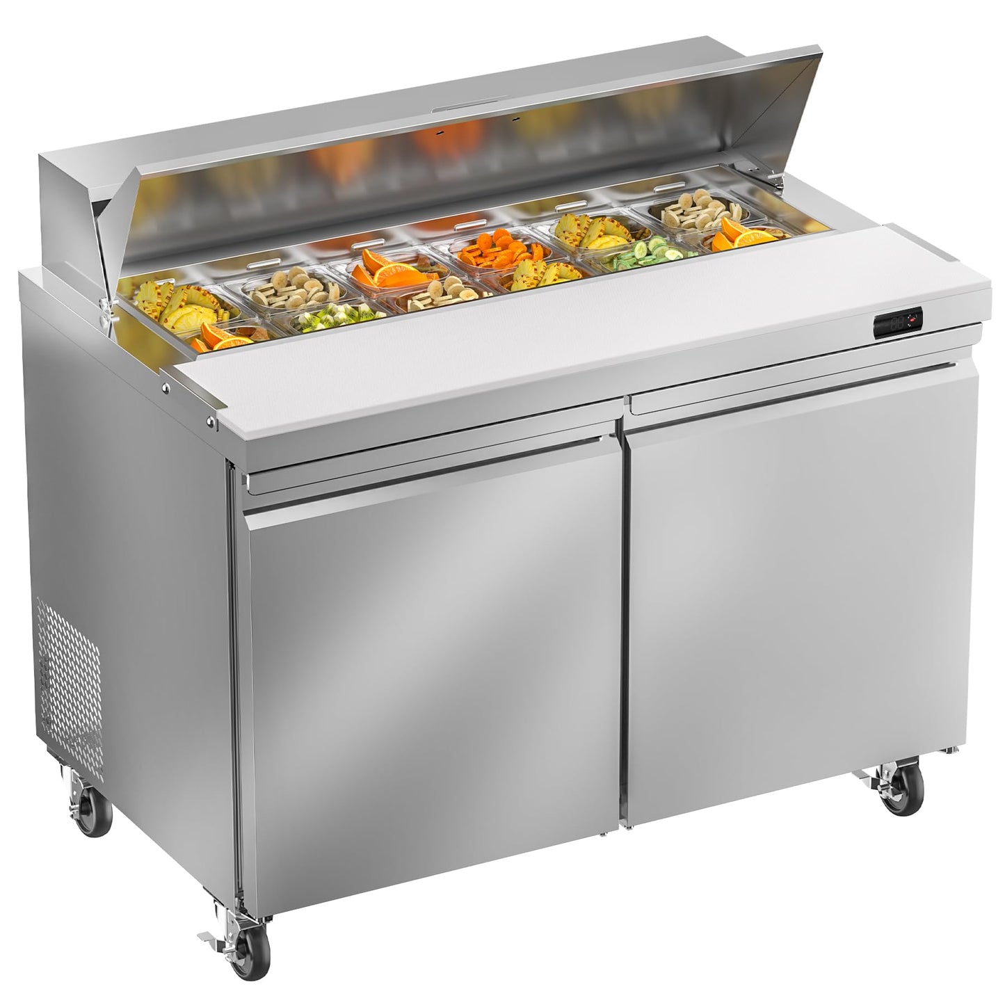 Rockitch 48" W Commercial Refrigerator Sandwich Salad Prep Table Refrigerator, 13.8 Cu.ft Stainless Steel Commercial Kitchen Refrigerated Equipment with 12 Pans for Restaurant, Bar, Shop, etc.
