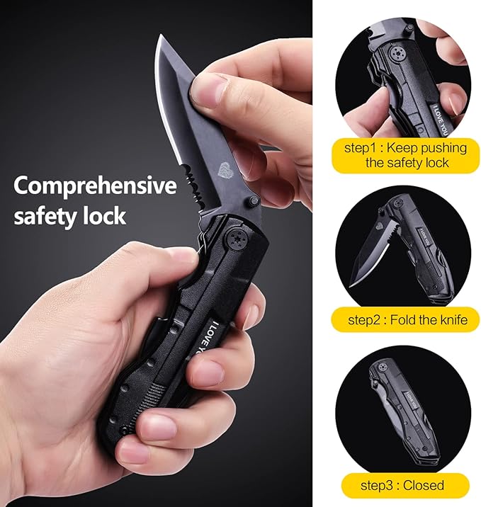 Multitool Pocket Knife for Men, Christmas Stocking Stuffer, Gifts for Boyfriend, Him, Husband, Dad, Multi Tool Tactical Plier With Nylon Sheath, LOVE