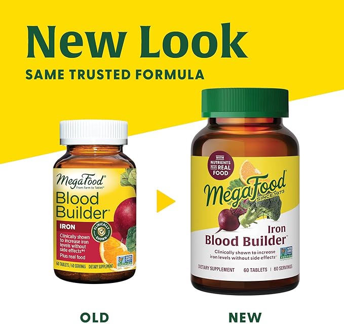 MegaFood Blood Builder Iron Supplement Clinically Shown to Increase Iron Levels Without Side Effects, Vegan Supplement For Women with Vitamin C, Vitamin B12 & Folic Acid, 90 Tablets