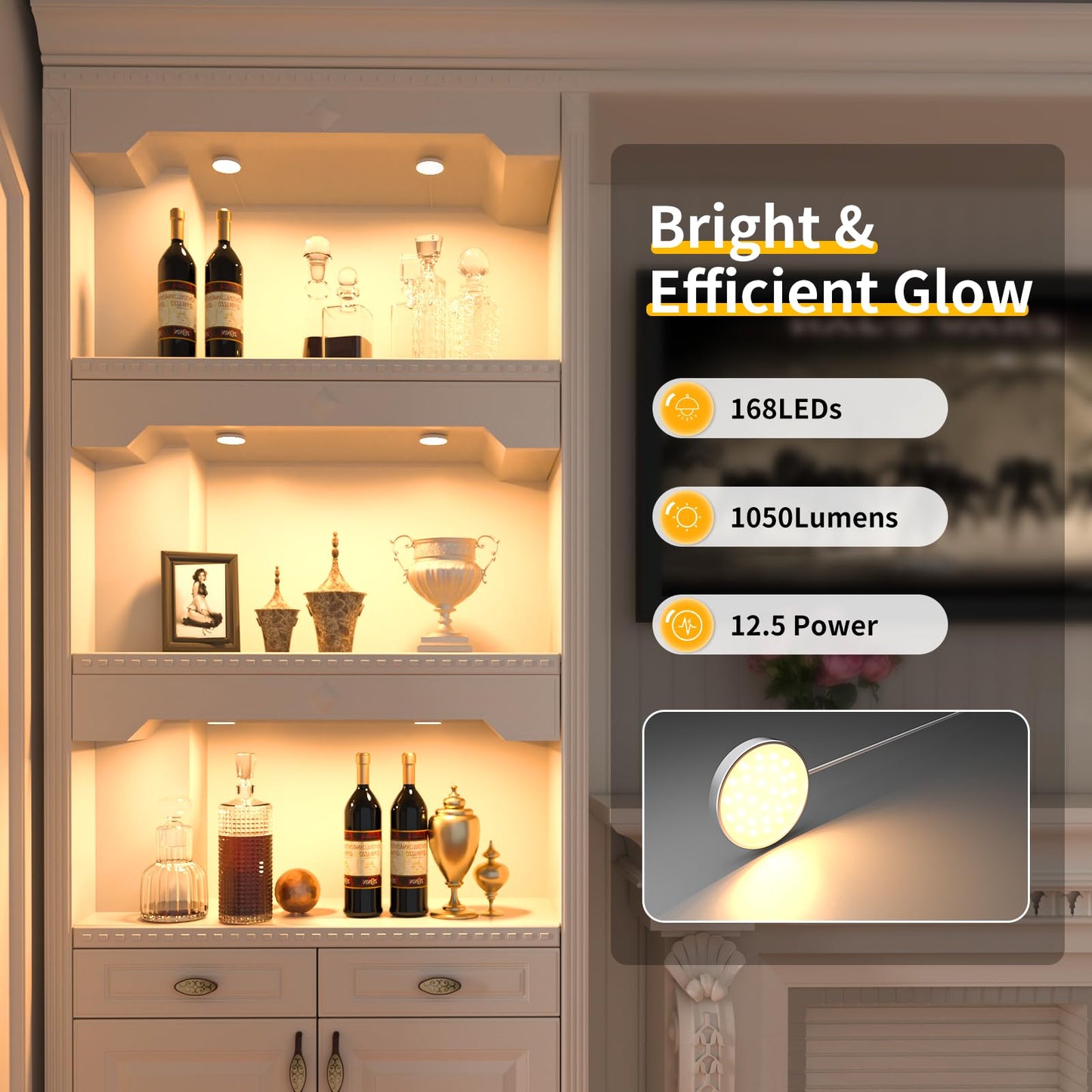 Wobane Led Puck Lights Plug In  Under Cabinet Lighting With Switch  Dimmable Under Counter Lighting For Shelf  Closet  Cupboard  Bookcase  Display  Super Bright  2700K Warm White  6 Pack