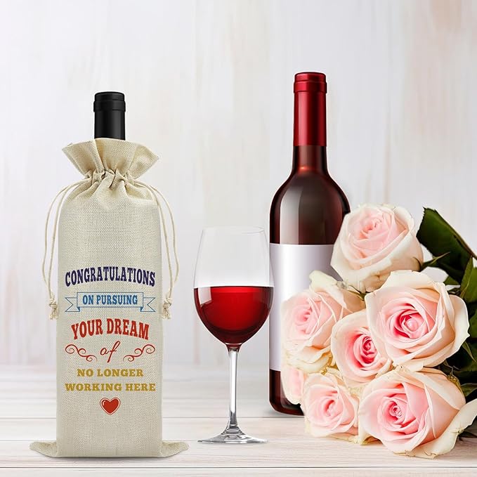 Farewell Gifts Coworker Leaving Gift Wine Bag Going Away Gifts for Colleague Boss Retirement Goodbye Gift New Beginnings Gift for Women Men Christmas End of Year Gift Drawstring Wine Gift Bag