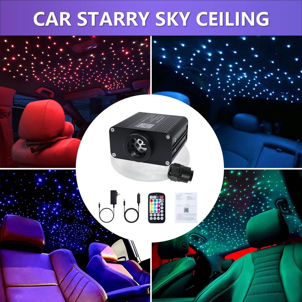 Starlight Headliner Kit, Twinkle & Sound Activate RGBW 16W Car Fiber Optic Lights with Bluetooth APP & Remote Control, 550 pcs*0.03in*9.8ft, Star Lights for Car/Home Decor