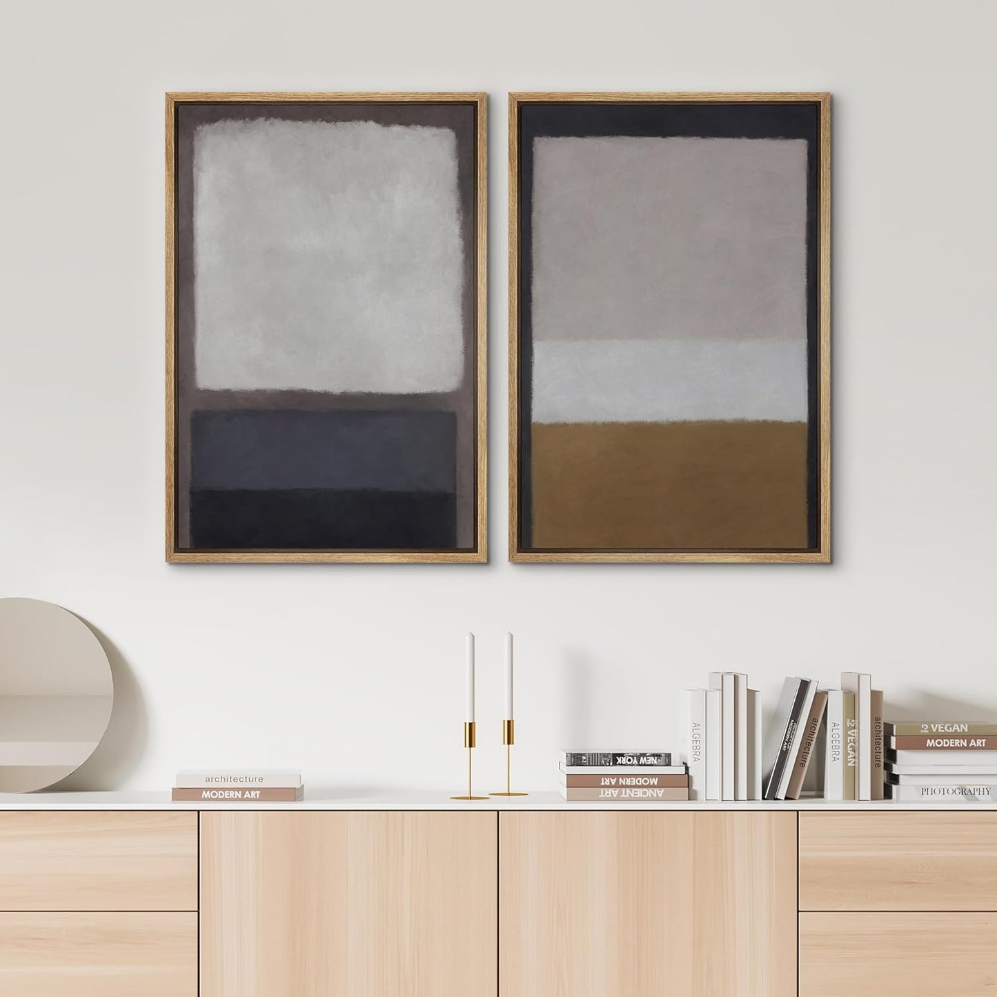 SIGNWIN Framed Canvas Print Wall Art Set Gray Brown Pastel Geometric Color Blocks Abstract Shapes Illustrations Art Contemporary Decorative for Living Room, Bedroom, Office - 16"x24"x2 Natural